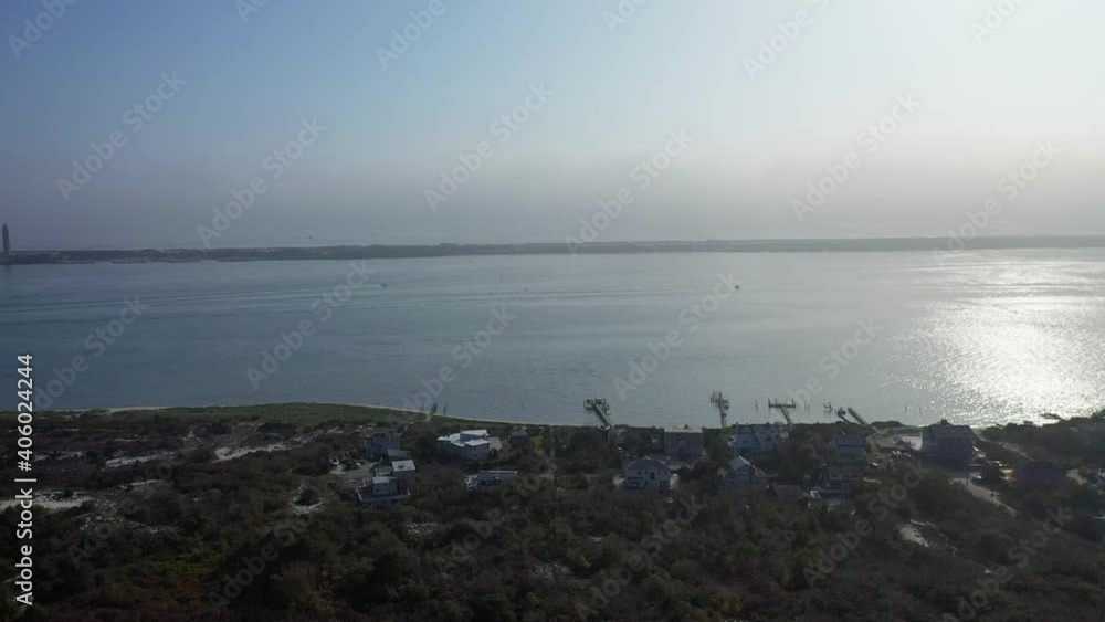 Aerial Pan View of the Fire Island Bridge by the Atlantic Ocean Aerial Pan View of the Fire Island Bridge by the Atlantic Ocean