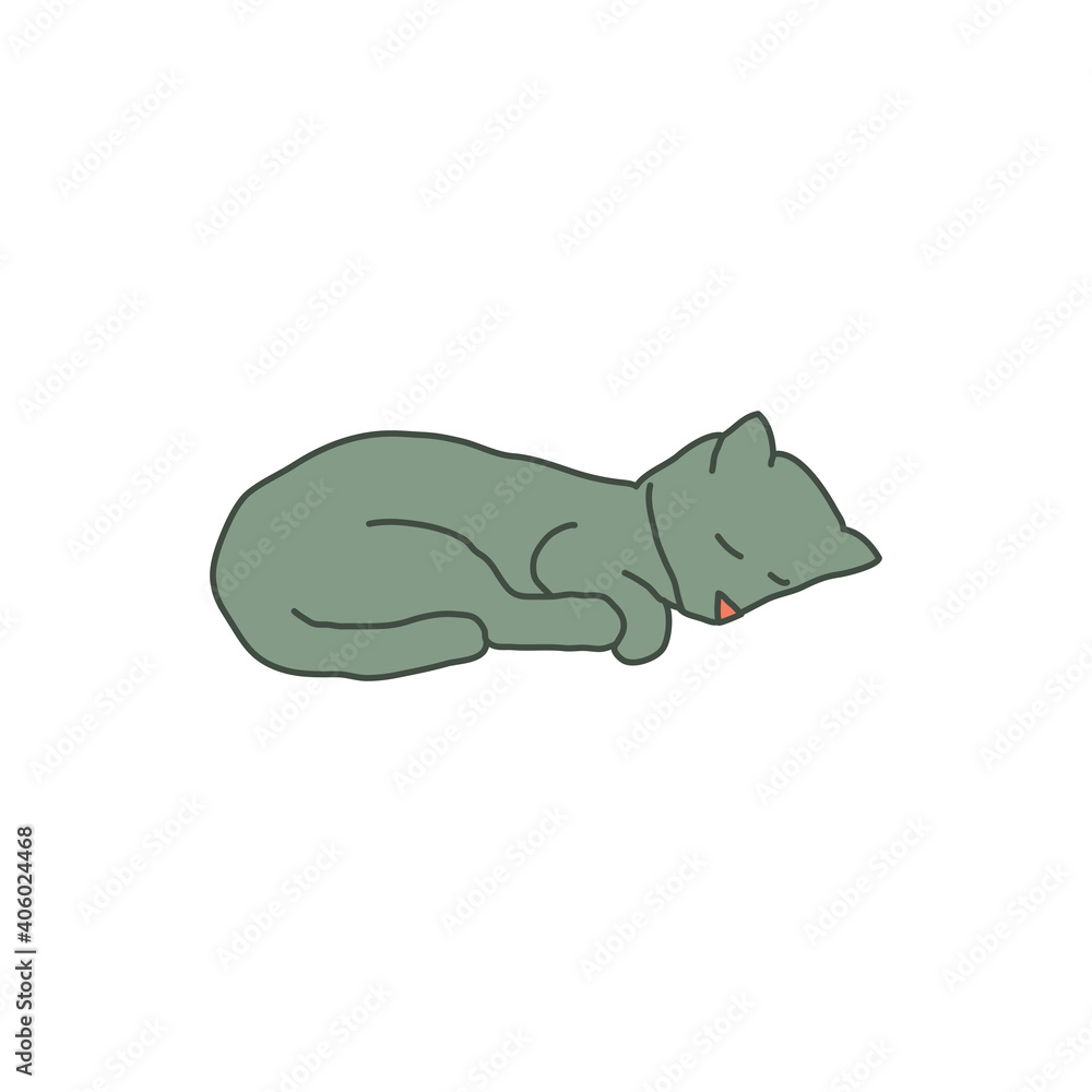 Cosy hand drawn cat. Sleeping, lying. Vector illustration. Editable lines. Colored with outlines. Cosy hand drawn cat. Sleeping, lying. Vector illustration. Editable lines. Colored with outlines.