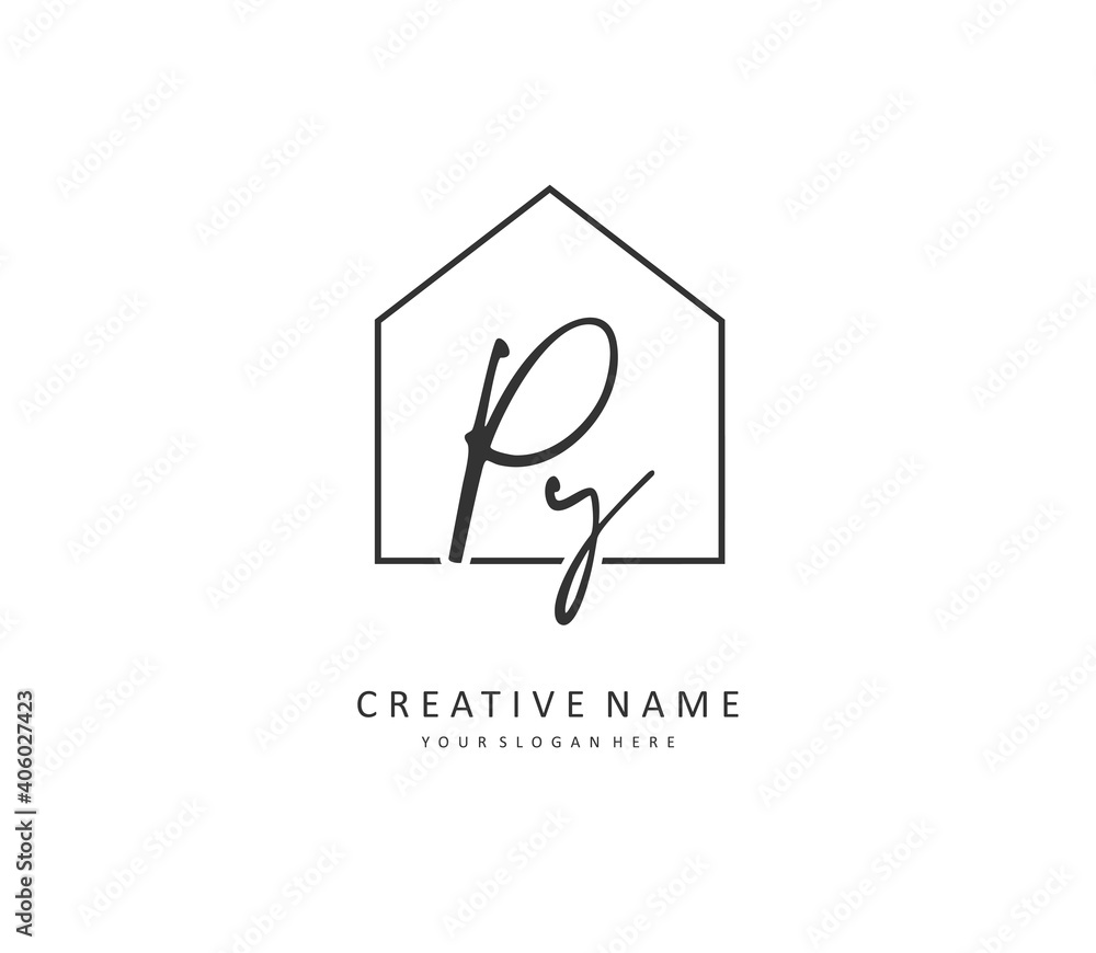 PY Initial letter handwriting and signature logo. A concept handwriting initial logo with template element.