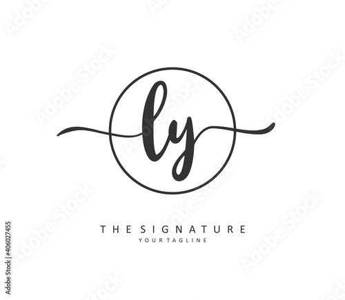 LY Initial letter handwriting and signature logo. A concept handwriting initial logo with template element.