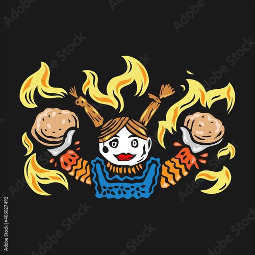 Maslenitsa or Shrovetide. ornament elements on the theme of Great Russian holiday Shrovetide. Russian inscription Maslenitsa. Vector illustration for banner or greeting card.