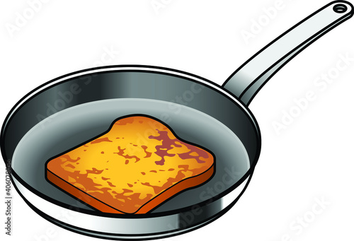 A non-stick frying pan with a slice of french toast.