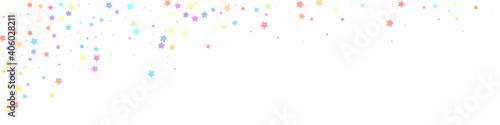 Festive dramatic confetti. Celebration stars. Colorful stars random on white background. Admirable festive overlay template. Panoramic vector background.