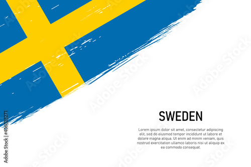 Grunge styled brush stroke background with flag of Sweden