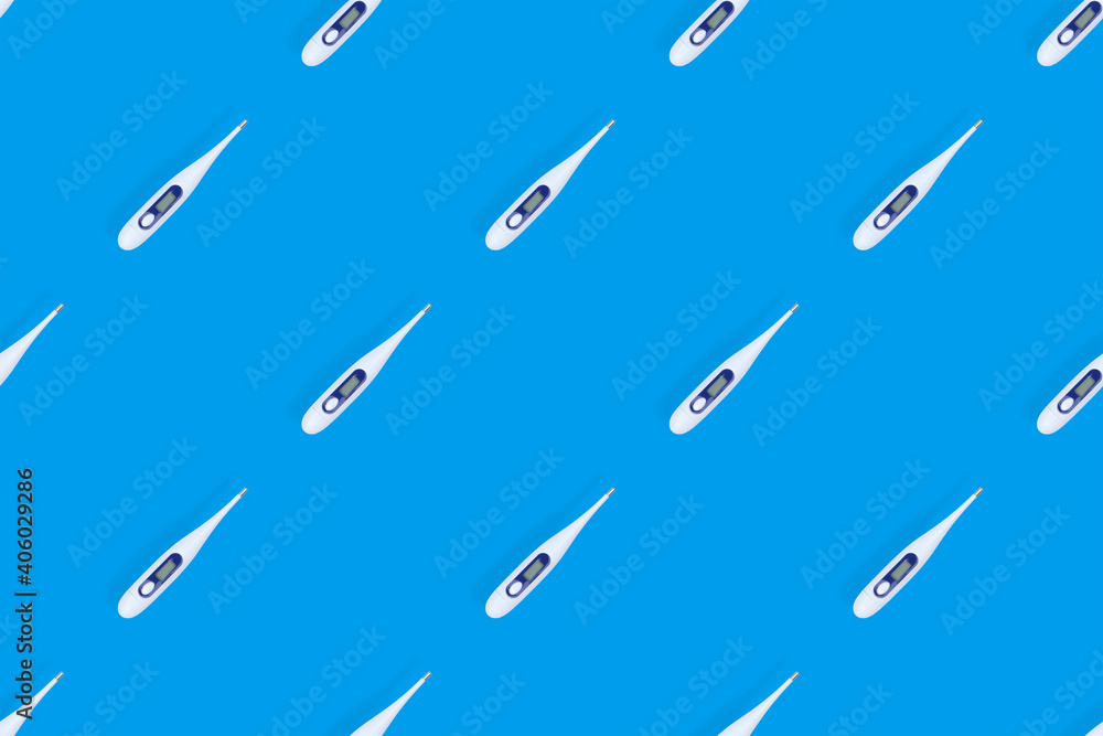 Electronic thermometer seamless pattern. Background on the theme of medicine, health, high temperature. Electronic thermometer seamless pattern. Background on the theme of medicine, health, high temperature.