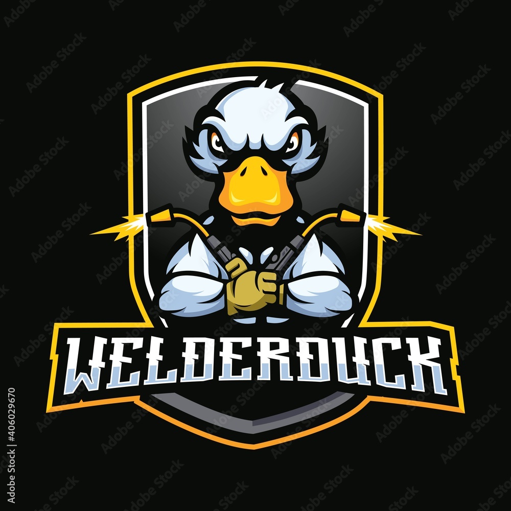 Welder Duck mascot cartoon logo design vector