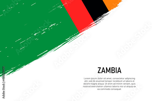 Grunge styled brush stroke background with flag of Zambia
