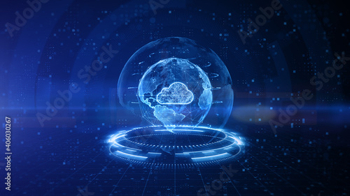 Cybersecurity digital data of futuristic and technology of Digital cloud computing, Global network 5g high-speed internet connection and big data analysis background concept. 3D rendering