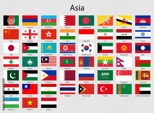 Set of flags asian countries, All Asia flag