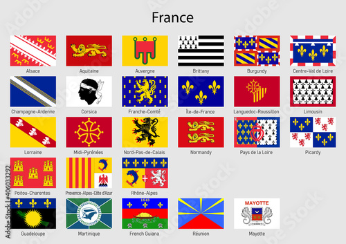 Flags of the province of France, All French regions flag collection