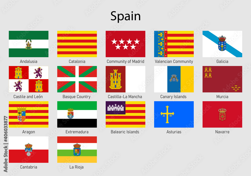 Vetor de Flags of the communities of Spain, All Spanish regions flag