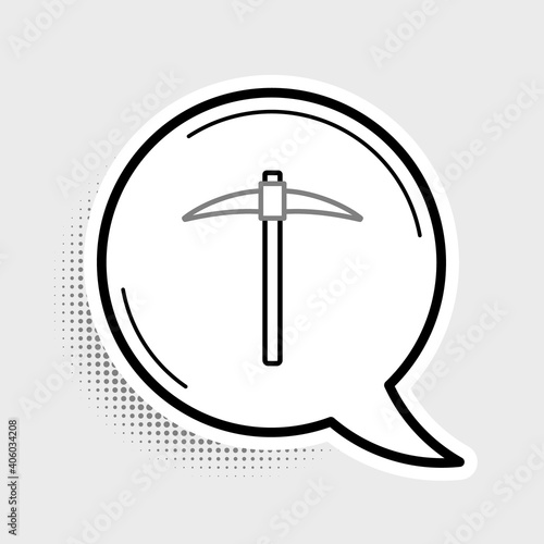 Line Pickaxe icon isolated on grey background. Blockchain technology, cryptocurrency mining, bitcoin, digital money market, cryptocoin wallet. Colorful outline concept. Vector.