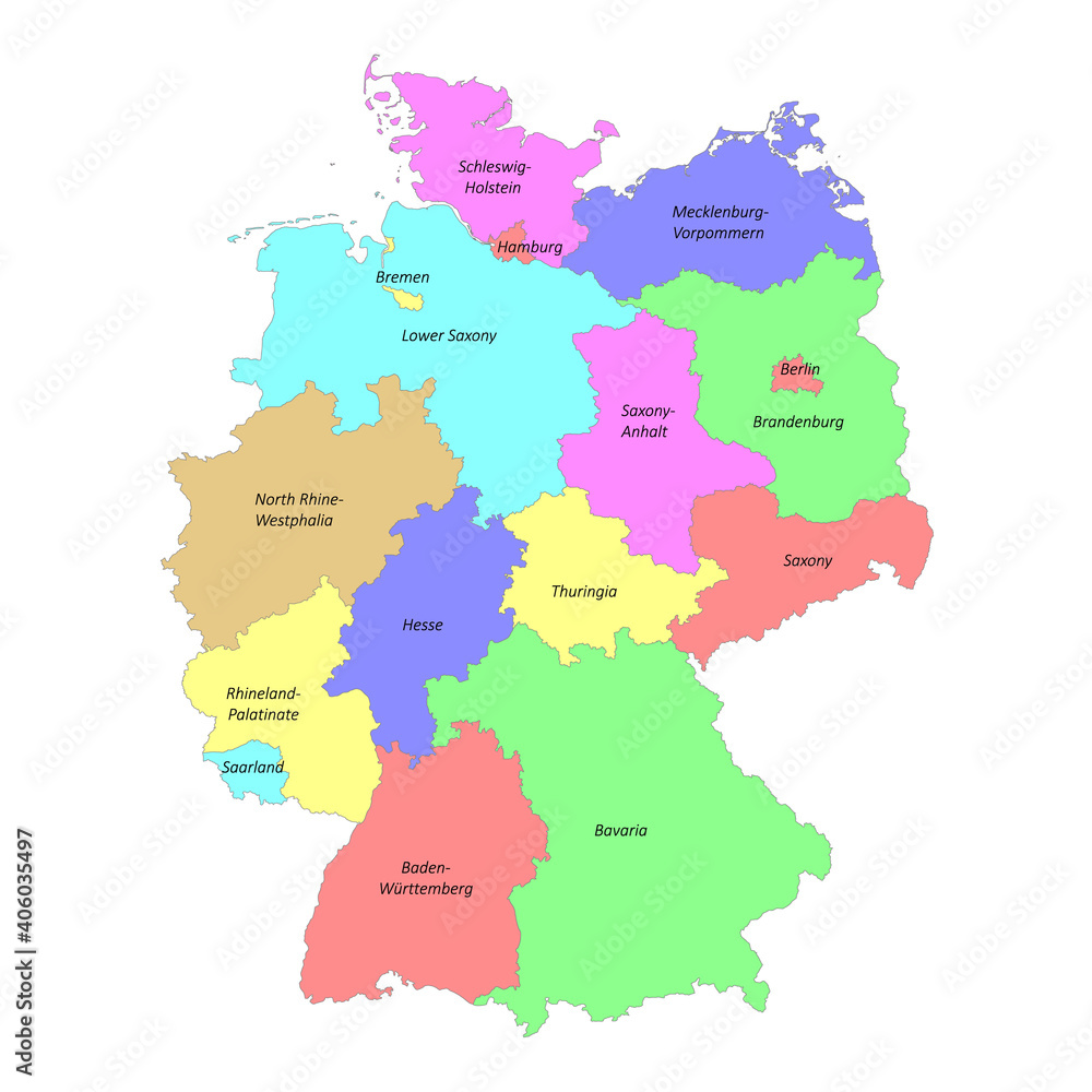 High quality colorful labeled map of Germany with borders