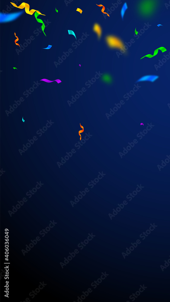 Streamers and confetti. Colorful streamers tinsel and foil ribbons. Confetti gradient on dark blue background. Bewitching party overlay template. Unique celebration concept. Streamers and confetti. Colorful streamers tinsel and foil ribbons. Confetti gradient on dark blue background. Bewitching party overlay template. Unique celebration concept.