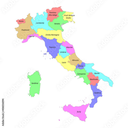 High quality colorful labeled map of Italy with borders