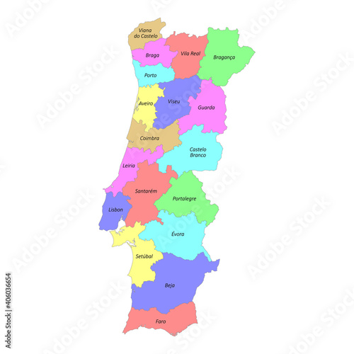 High quality labeled map of Portugal with borders of the regions