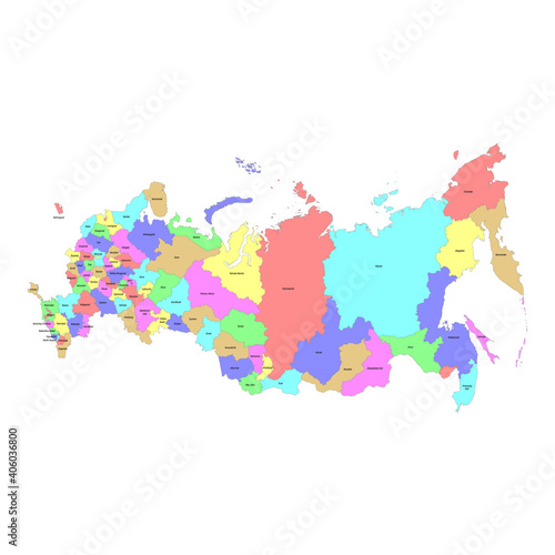 Fototapeta Naklejka Na Ścianę i Meble -  High quality labeled map of Russia with borders of the regions