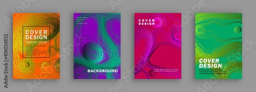 Threads-line conceptual design. Minimal covers design. Colorful halftone gradients. Background line art patterns.