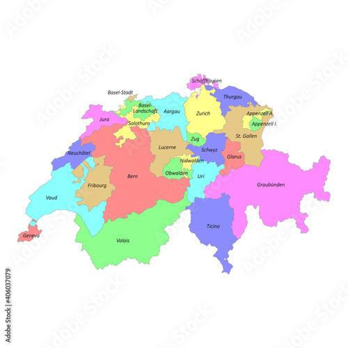 High quality colorful labeled map of Switzerland with borders