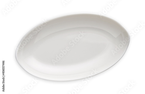 White oval plate, Empty deep plate in oval shape, View from above isolated on white background with clipping path