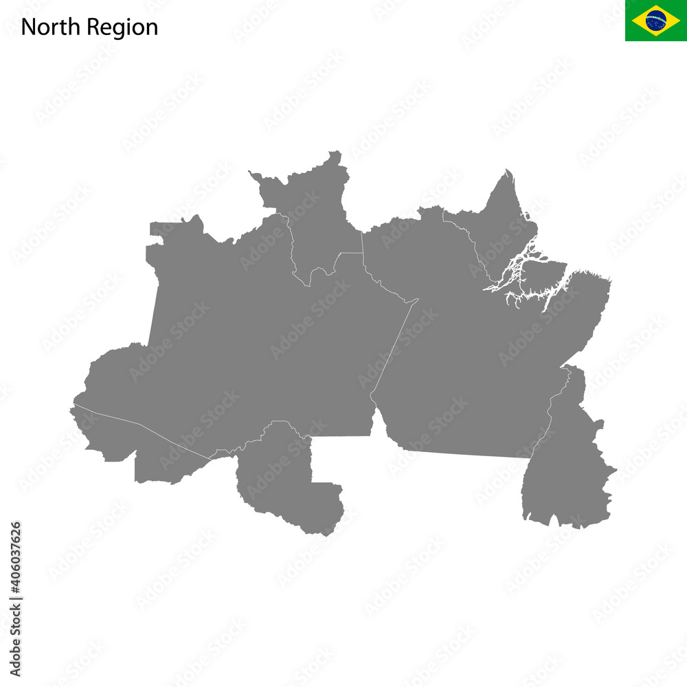 High Quality map North region of Brazil, with borders