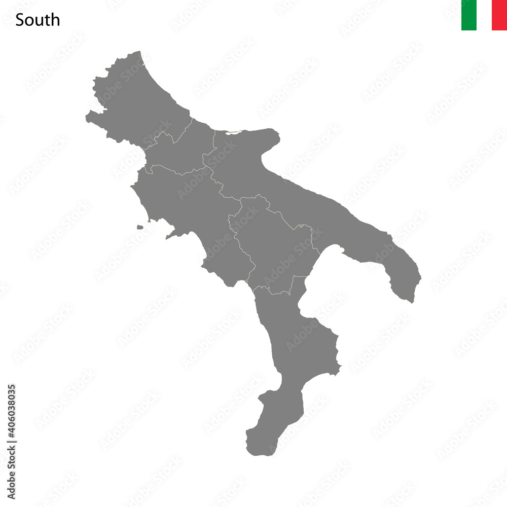 Obraz premium High Quality map South region of Italy, with borders