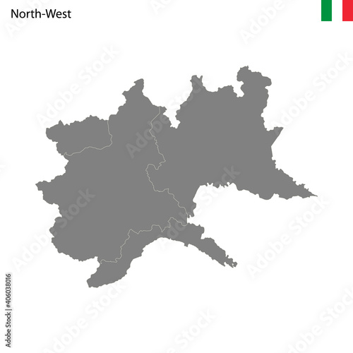 High Quality map Northwest region of Italy  with borders