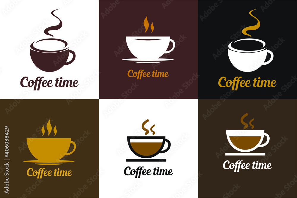 vector set of square tiles depicting cups of coffee. hot coffee in cups of different colors vector set of square tiles depicting cups of coffee. hot coffee in cups of different colors