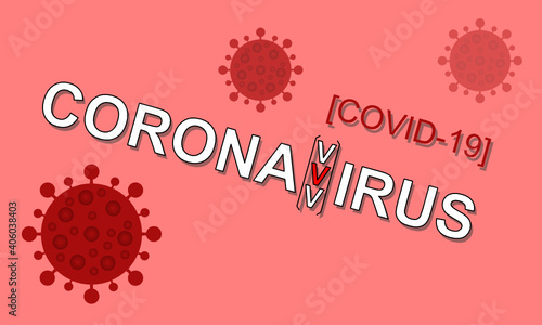 Mehrere rote Corona Viren um die Worte covid-19 und Coronavirus vor einem rosa Hintergrund