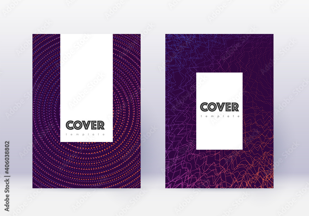 Hipster cover design template set. Violet abstract lines on dark background. Comely cover design. Bizarre catalog, poster, book template etc.