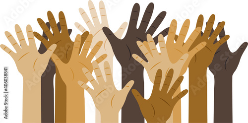 vector set of hands with fingers of different skin colors. hands of people of different races.