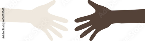 vector of two hands of different skin color. two hands reaching for each other