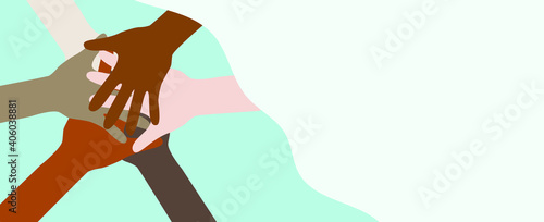 vector set of hands with fingers of different skin colors. hands of people of different races.