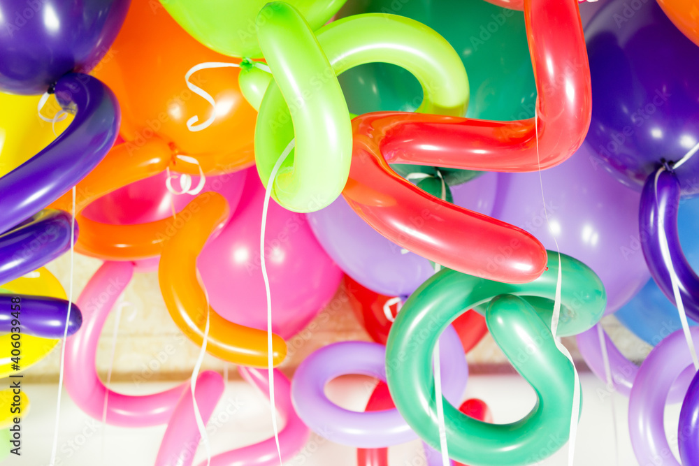Fototapeta premium helium balloons. Colorful balloons under the ceiling
