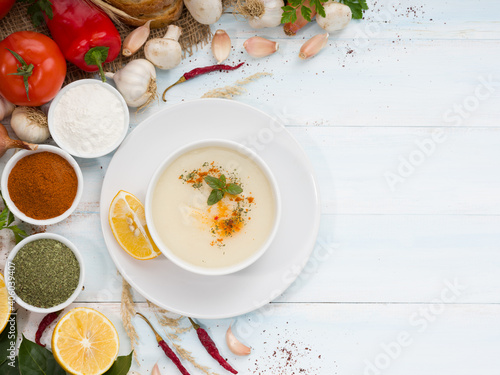 Traditional Turkish tripe soup (Turkish; Iskembe Soup), the concept of Turkish cuisine traditional soups