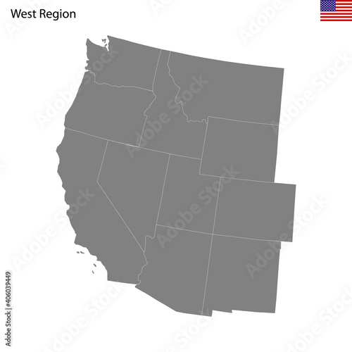 High Quality map of West region of United States of America with borders