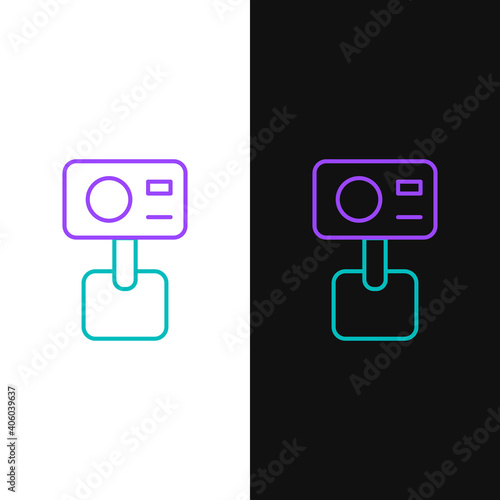 Line Action extreme camera icon isolated on white and black background. Video camera equipment for filming extreme sports. Colorful outline concept. Vector.