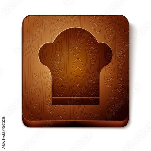 Brown Chef hat icon isolated on white background. Cooking symbol. Cooks hat. Wooden square button. Vector.