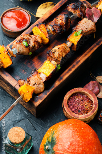 Kebabs with meat and pumpkin