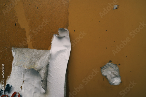 Dirty torn white paper torn blank background crumpled crumpled poster plaque grunge texture surface background	