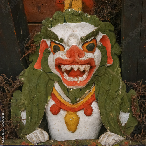 Colorful mythological snow lion protector at Tamshing or Tamzhing lhakhang monastery in Bumthang valley, Bhutan photo