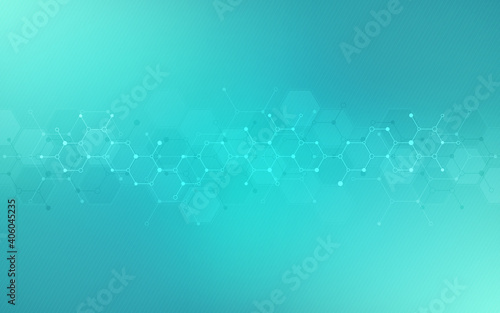 Abstract molecules background. Molecular structures or chemical engineering, genetic research, innovation technology. Scientific, technical or medical concept.