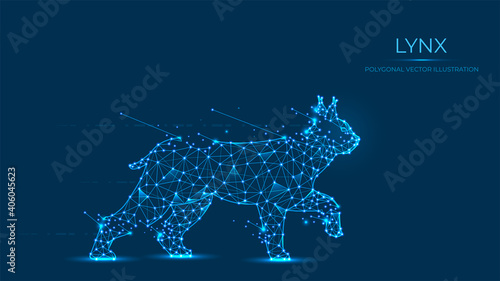 Photo Abstract polygonal lynx made of lines and dots isolated on blue background