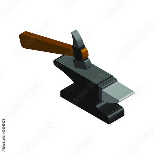 Hammer and anvil on white background, isometric image, vector illustration