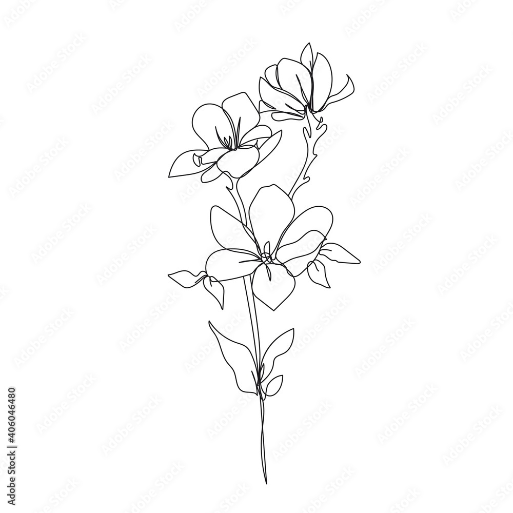 Flower One Line Drawing. Continuous Line of Simple Flower