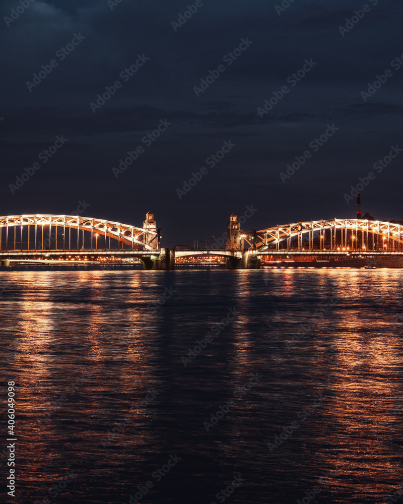 Russia, St. Petersburg - July 19, 2020: The Bridge Of Peter The Great (Bolsheokhtinsky), St. Petersburg, Russia