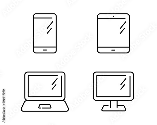 パソコン、スマホ、タブレット、PCのアイコンセット デジタルデバイス スマートフォン 画面 イラスト