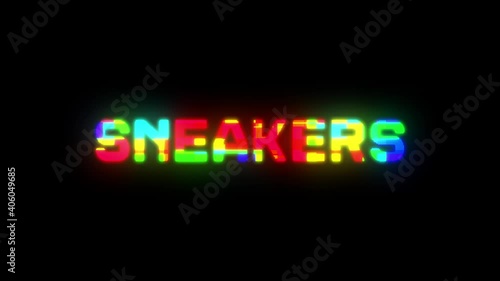 SNEAKERS animation vibrant neon colourful digital motion intro text on dark screen background