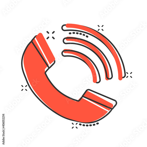 Phone icon in comic style. Telephone call cartoon vector illustration on white isolated background. Mobile hotline splash effect business concept.