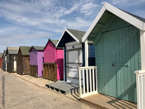 Beautiful sunny ocean sea waterfront with beach huts
